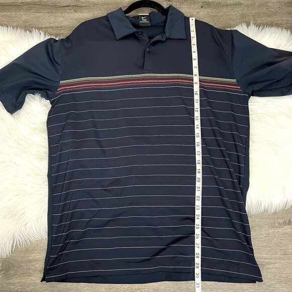 Nike Golf Mens XL Navy Striped Dri-Fit UV Short Sleeve Athletic Polo Shirt - Picture 7 of 7